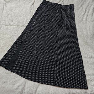 Briggs Petite Black and White Polka Dot Button Slit Mid Length Skirt MP
